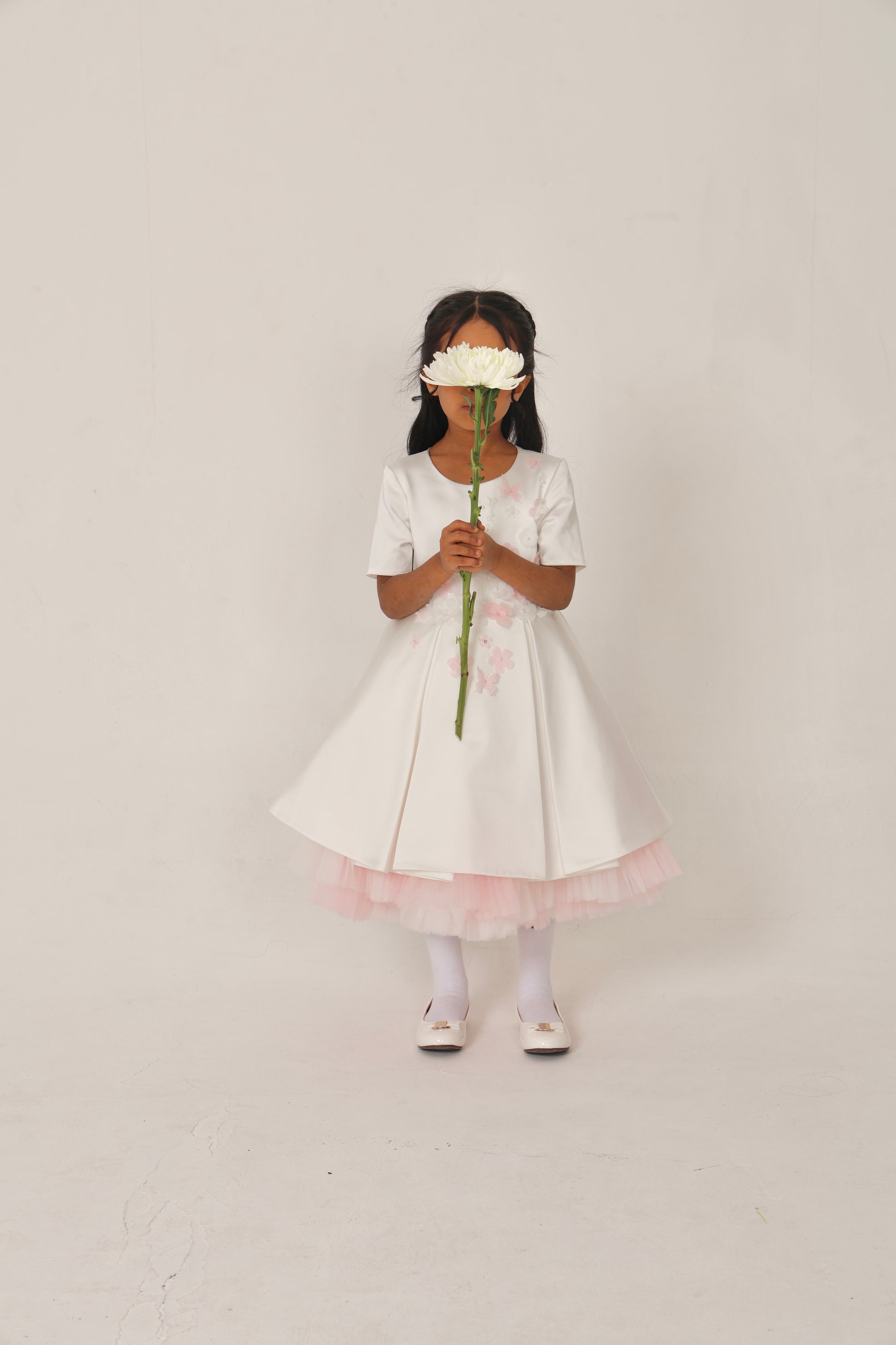 White Dress with 3D Flowers & Butterflies