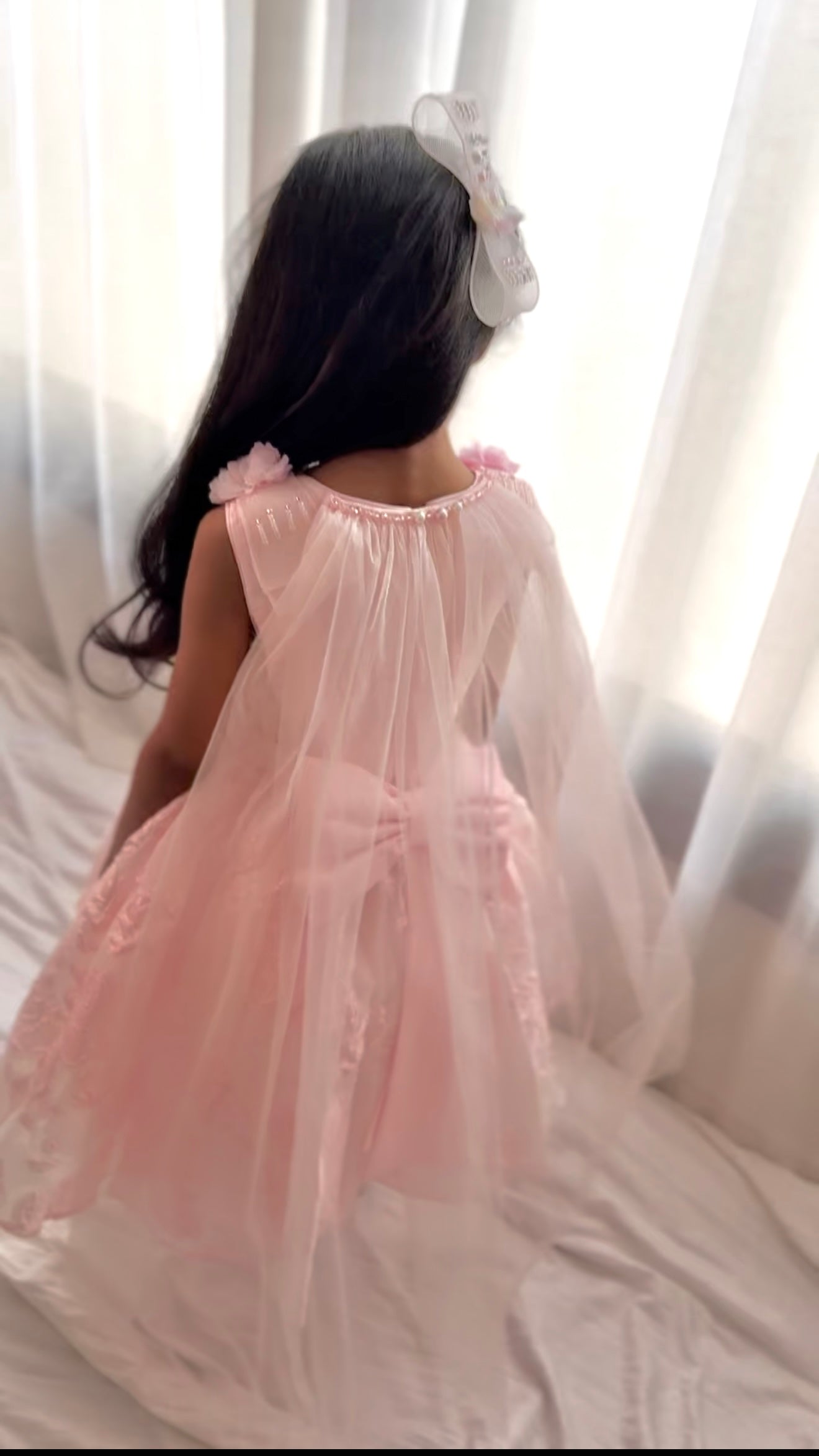 Pink Embroidered Dress with Elegant Cape