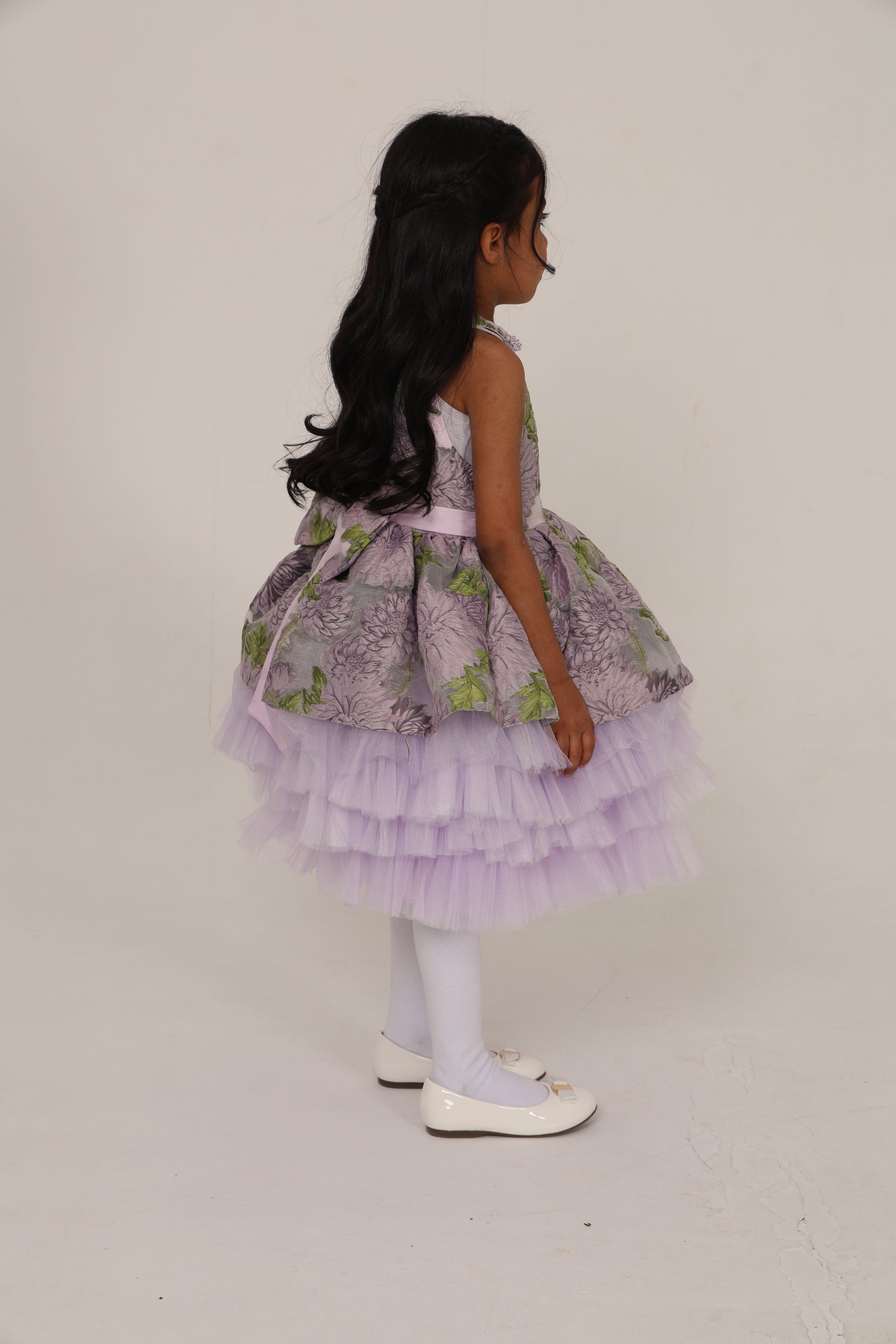 Lavender Jacquard Dress with Tulle Layers
