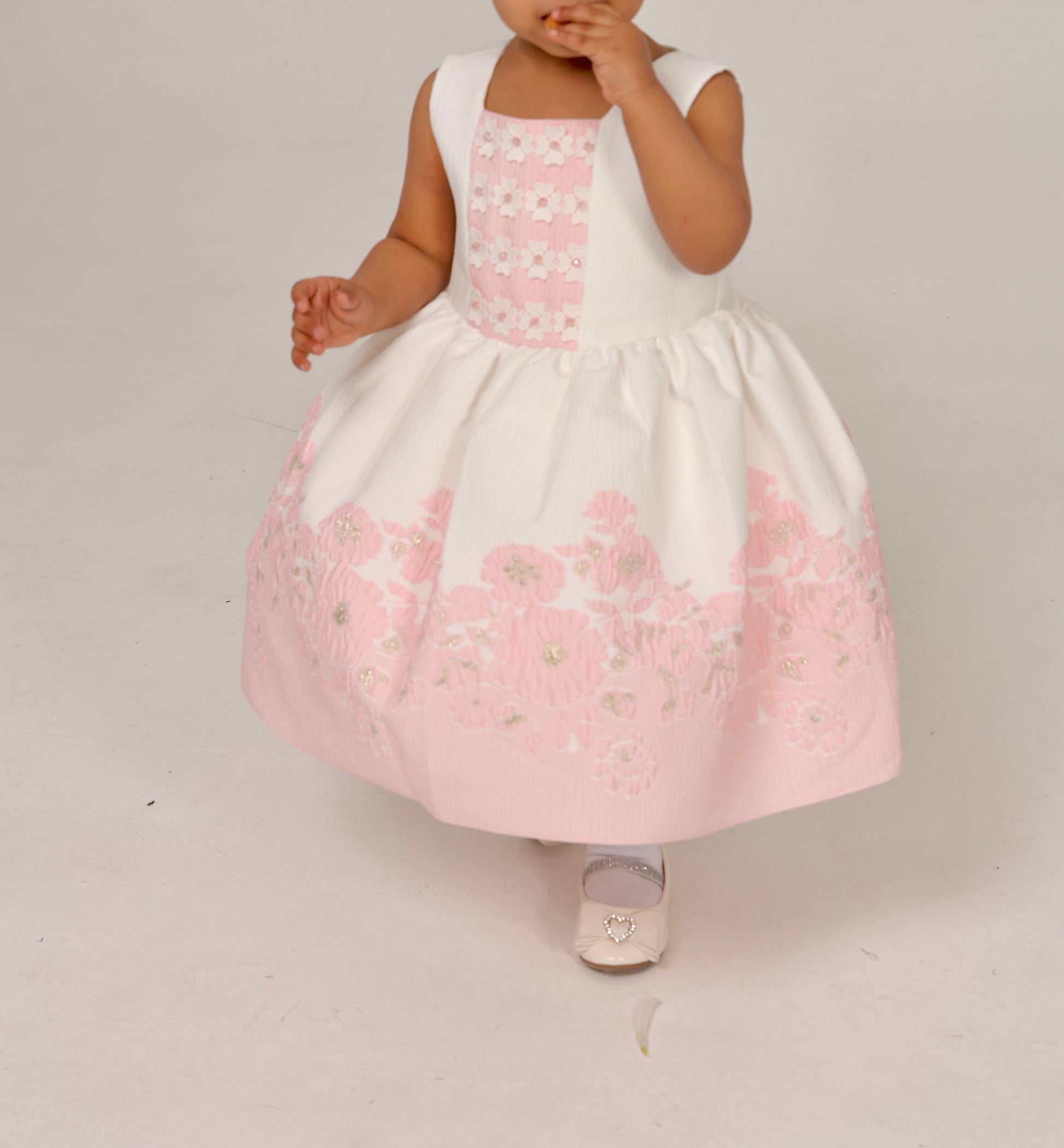 Elegant Pink Jacquard Floral Dress