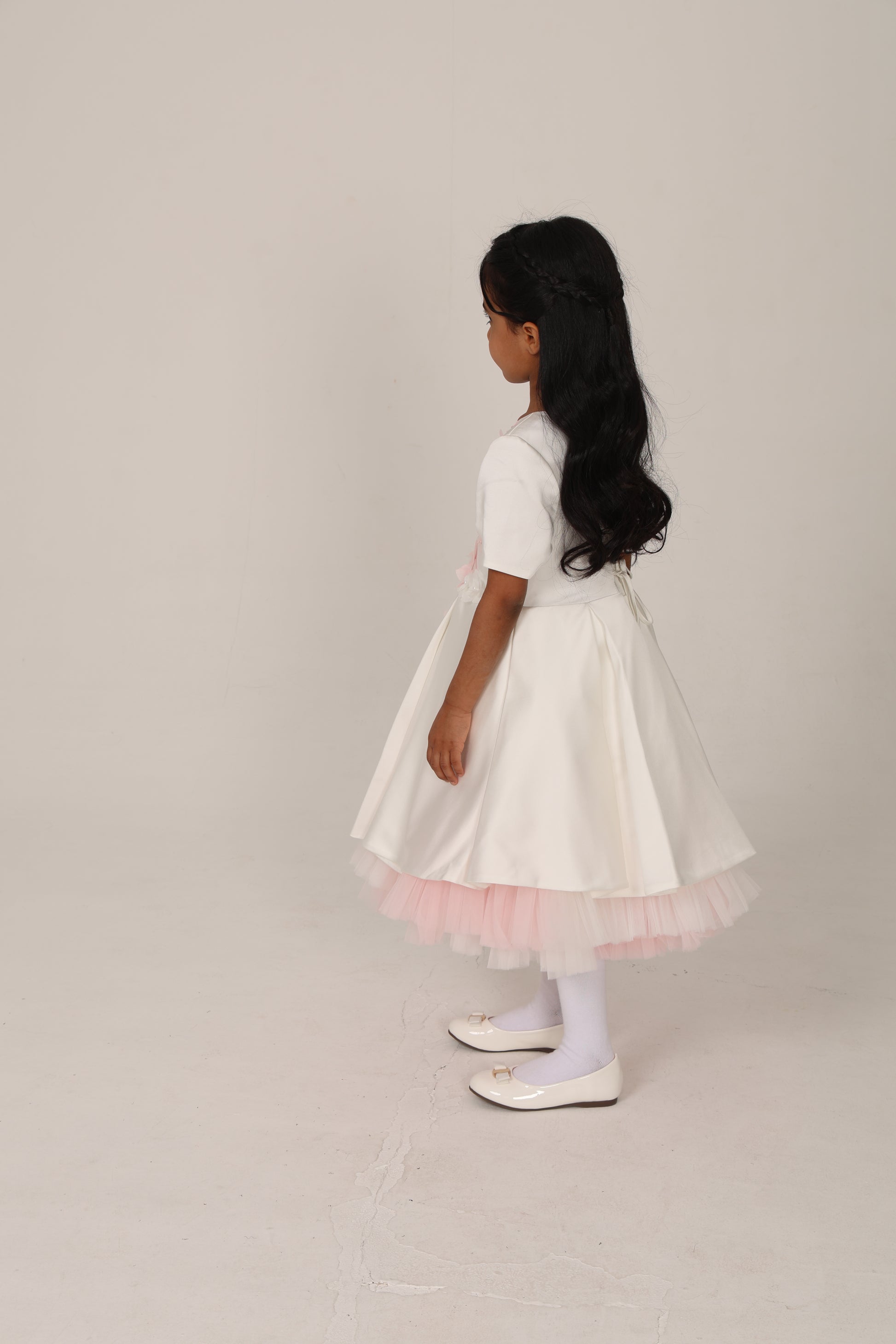 White Dress with 3D Flowers & Butterflies