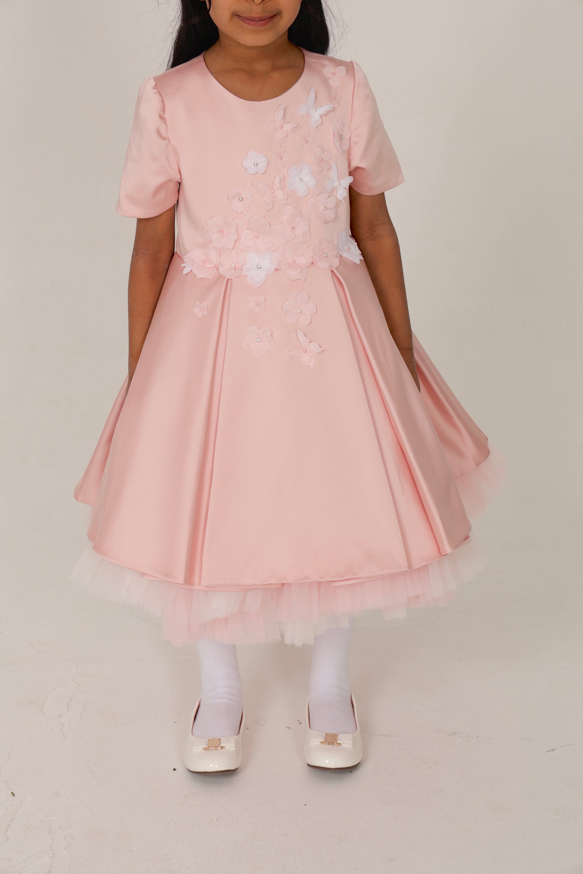 Blush Dress with 3D Flowers & Butterflies
