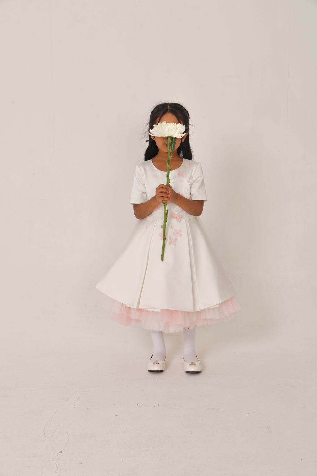 White Dress with 3D Flowers & Butterflies