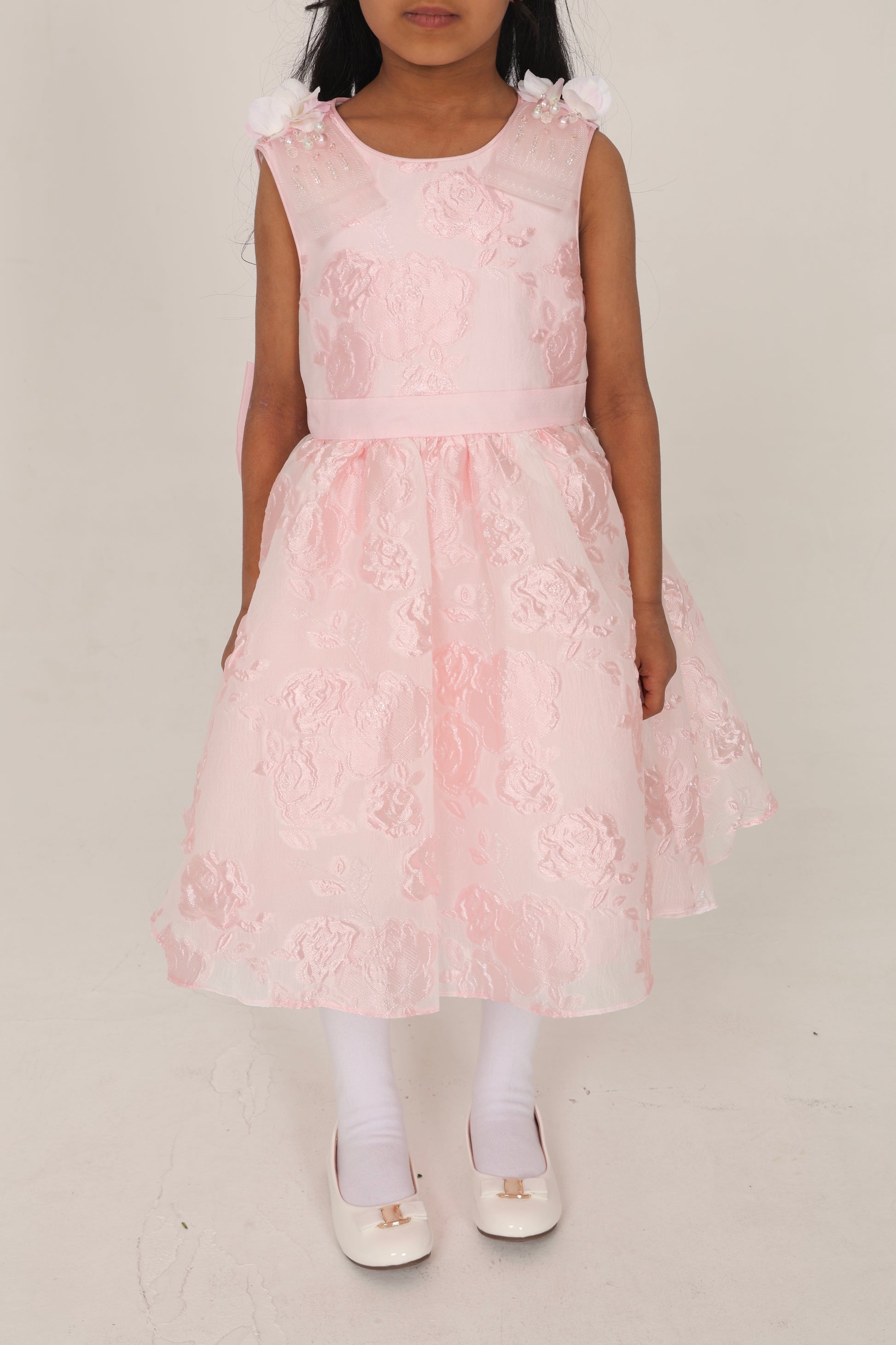 Pink Embroidered Dress with Elegant Cape