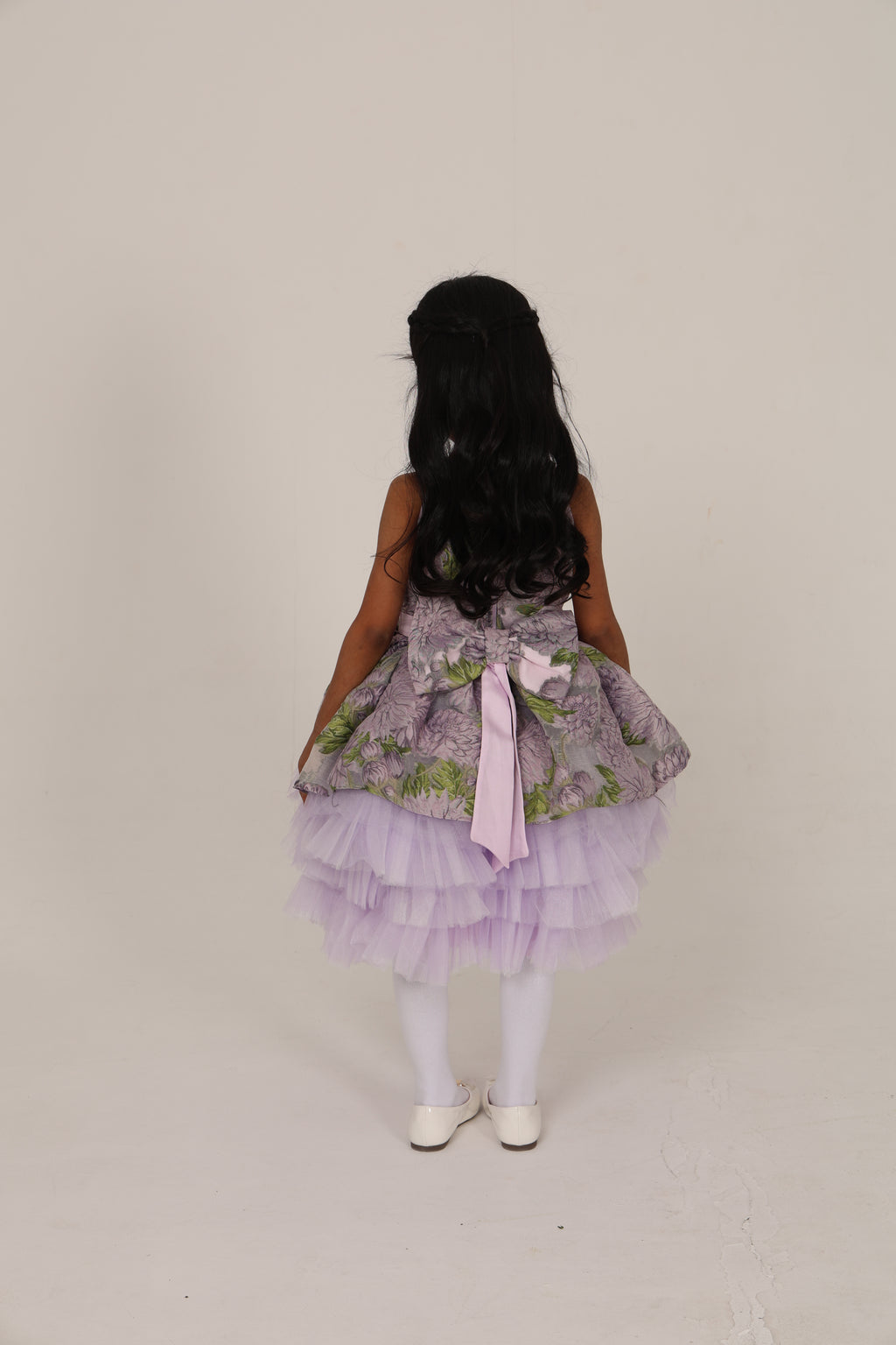 Lavender Jacquard Dress with Tulle Layers