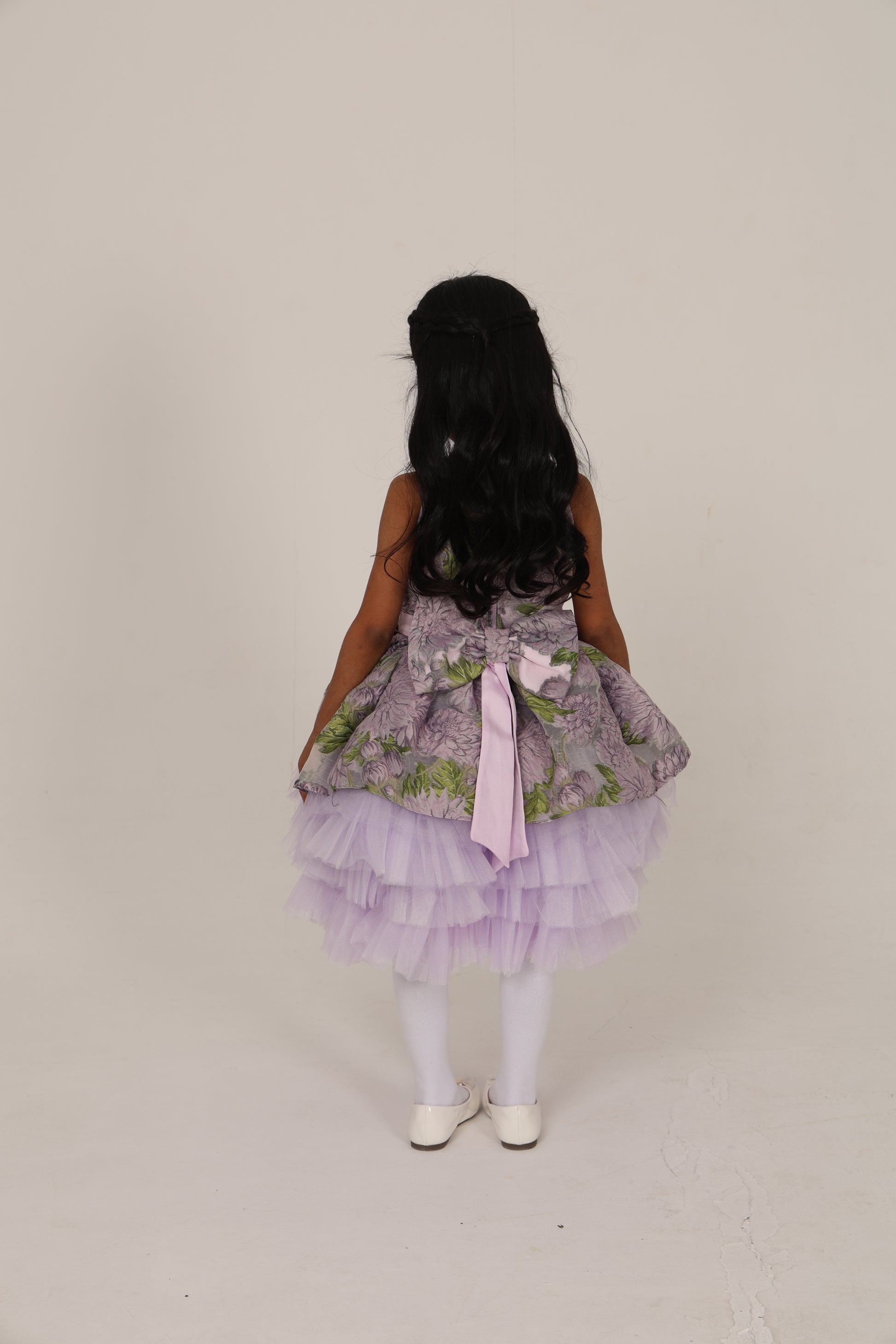 Lavender Jacquard Dress with Tulle Layers