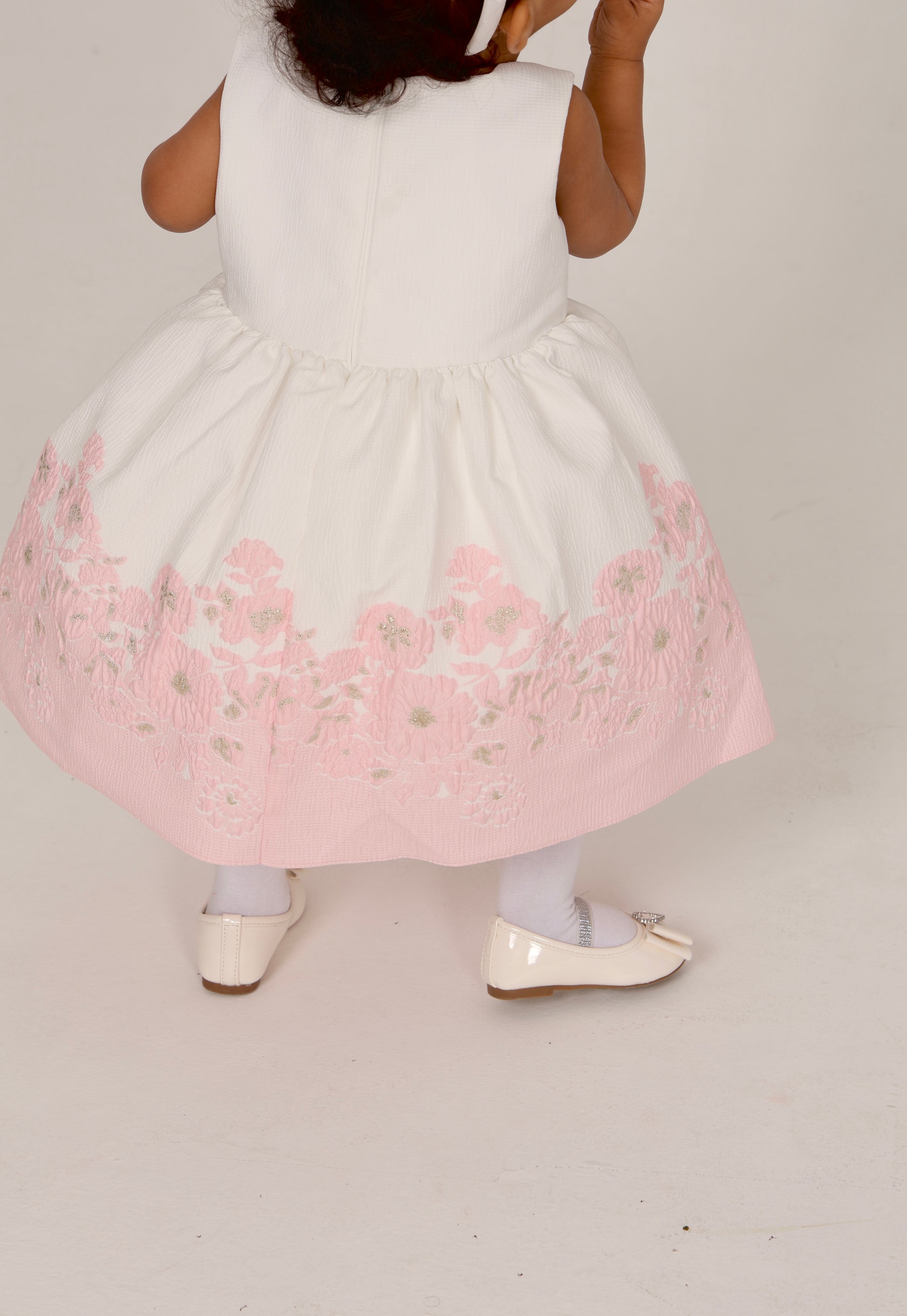 Elegant Pink Jacquard Floral Dress