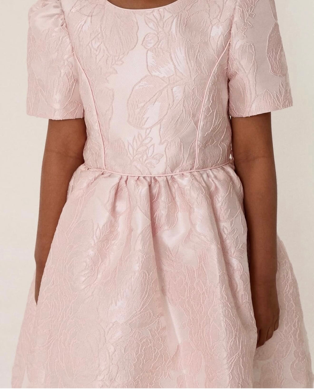 Floral-patterned soft pink jacquard dress