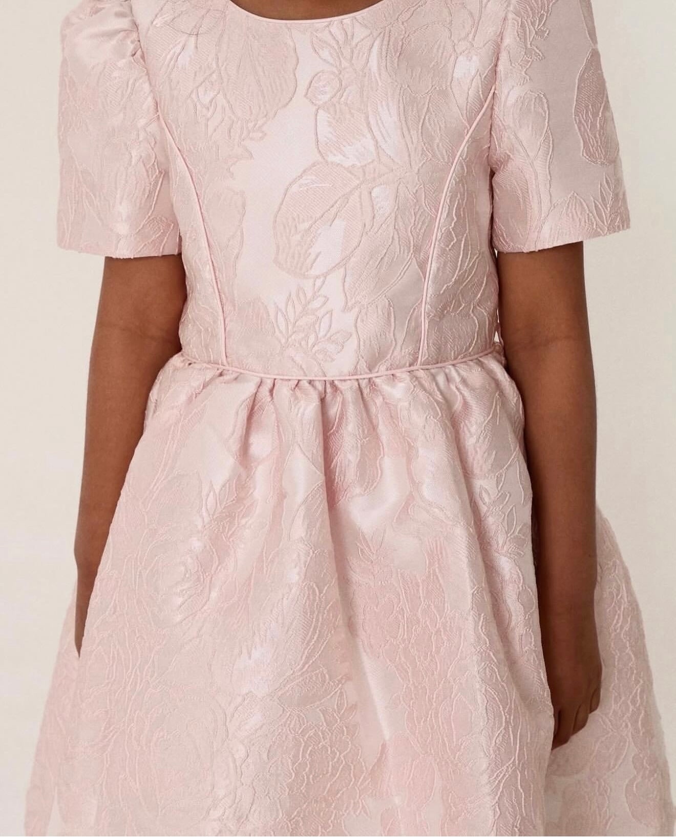 Floral-patterned soft pink jacquard dress