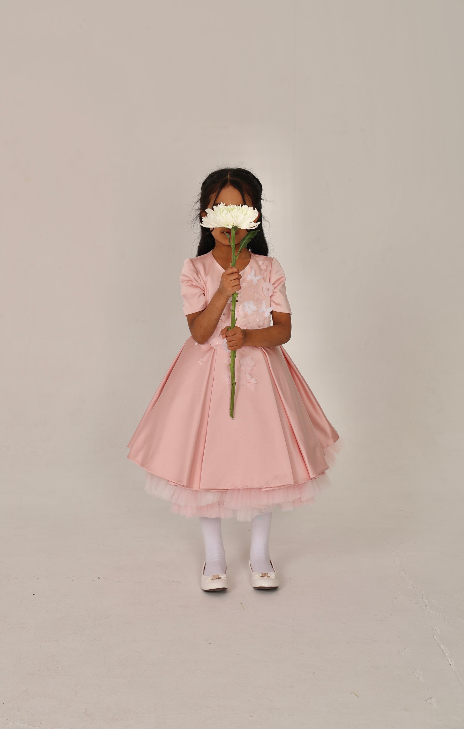 Blush Dress with 3D Flowers & Butterflies