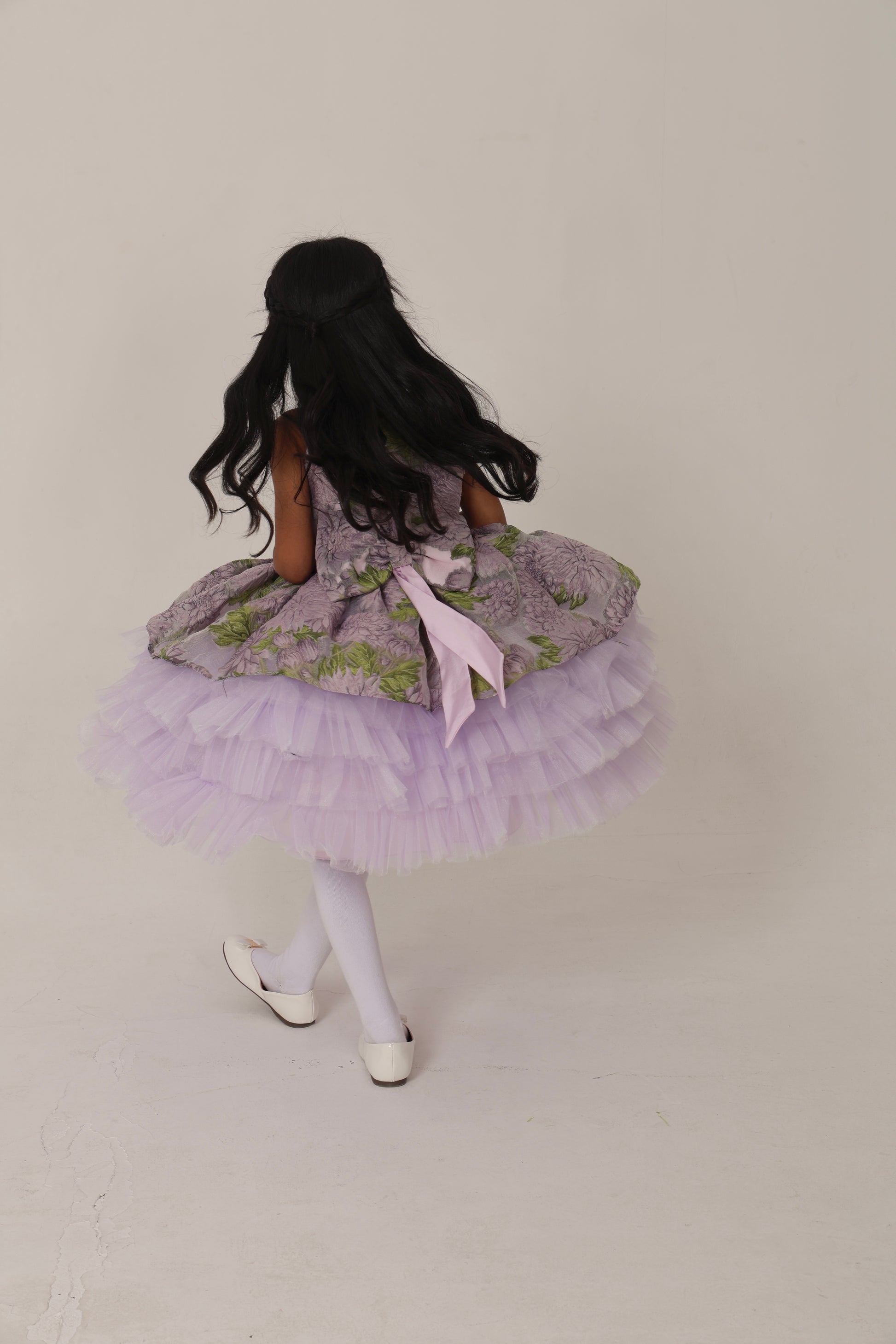 Lavender Jacquard Dress with Tulle Layers