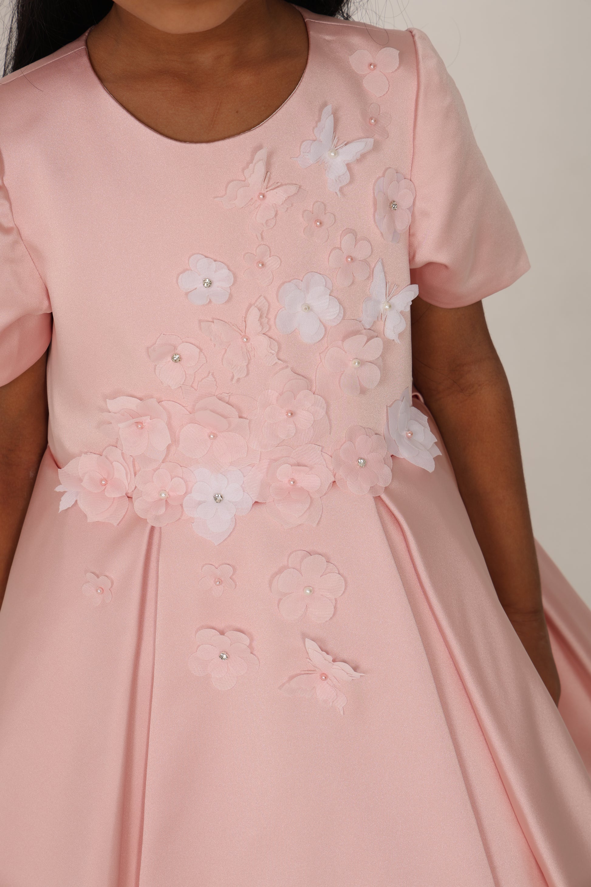 Blush Dress with 3D Flowers & Butterflies