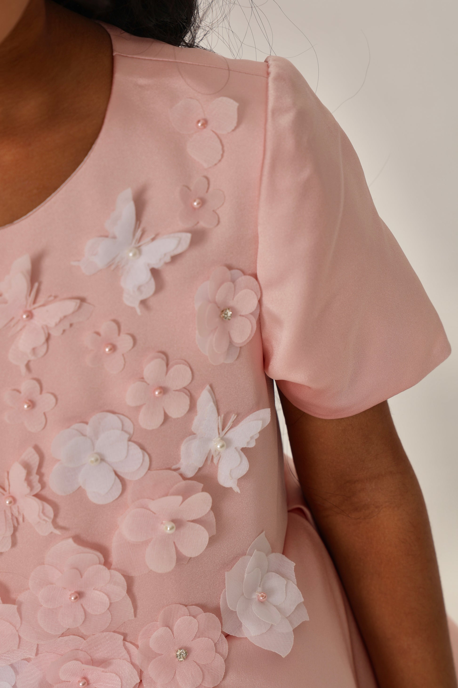 Blush Dress with 3D Flowers & Butterflies