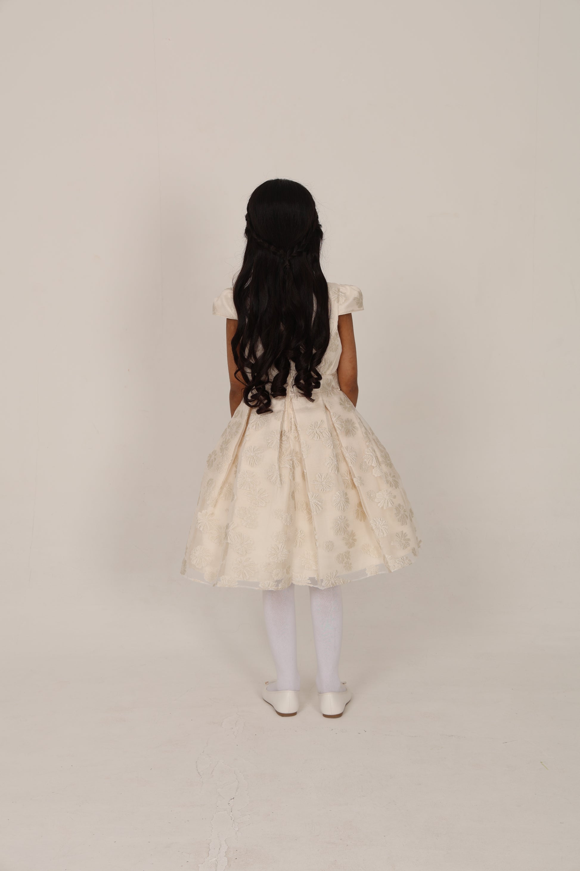Elegant Ecru Dress with Golden Floral Details