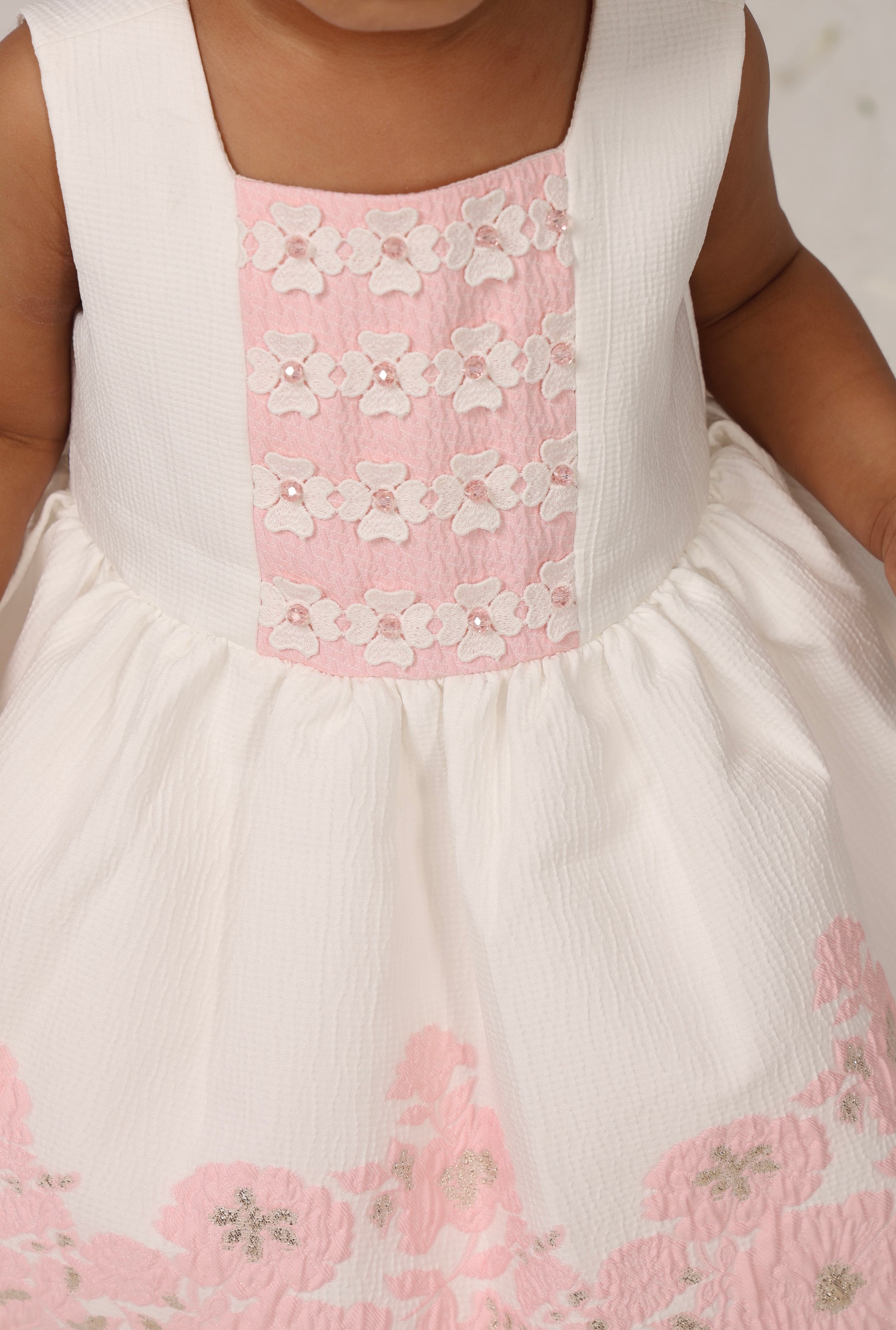 Elegant Pink Jacquard Floral Dress