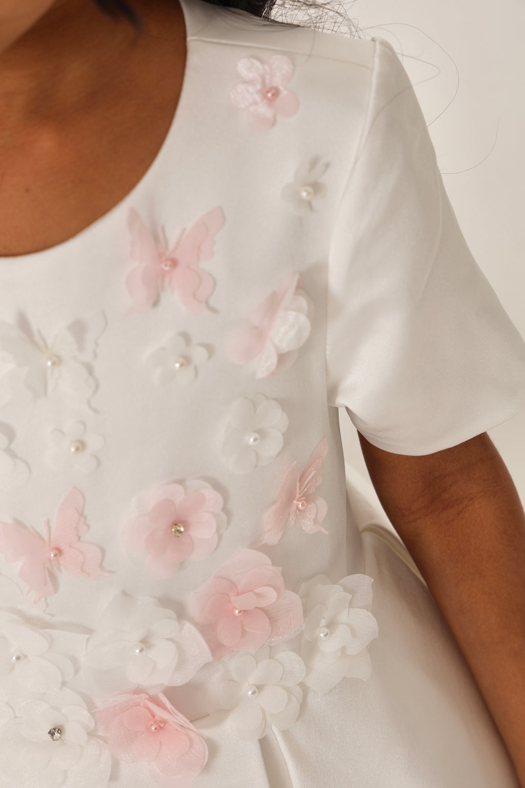 White Dress with 3D Flowers & Butterflies