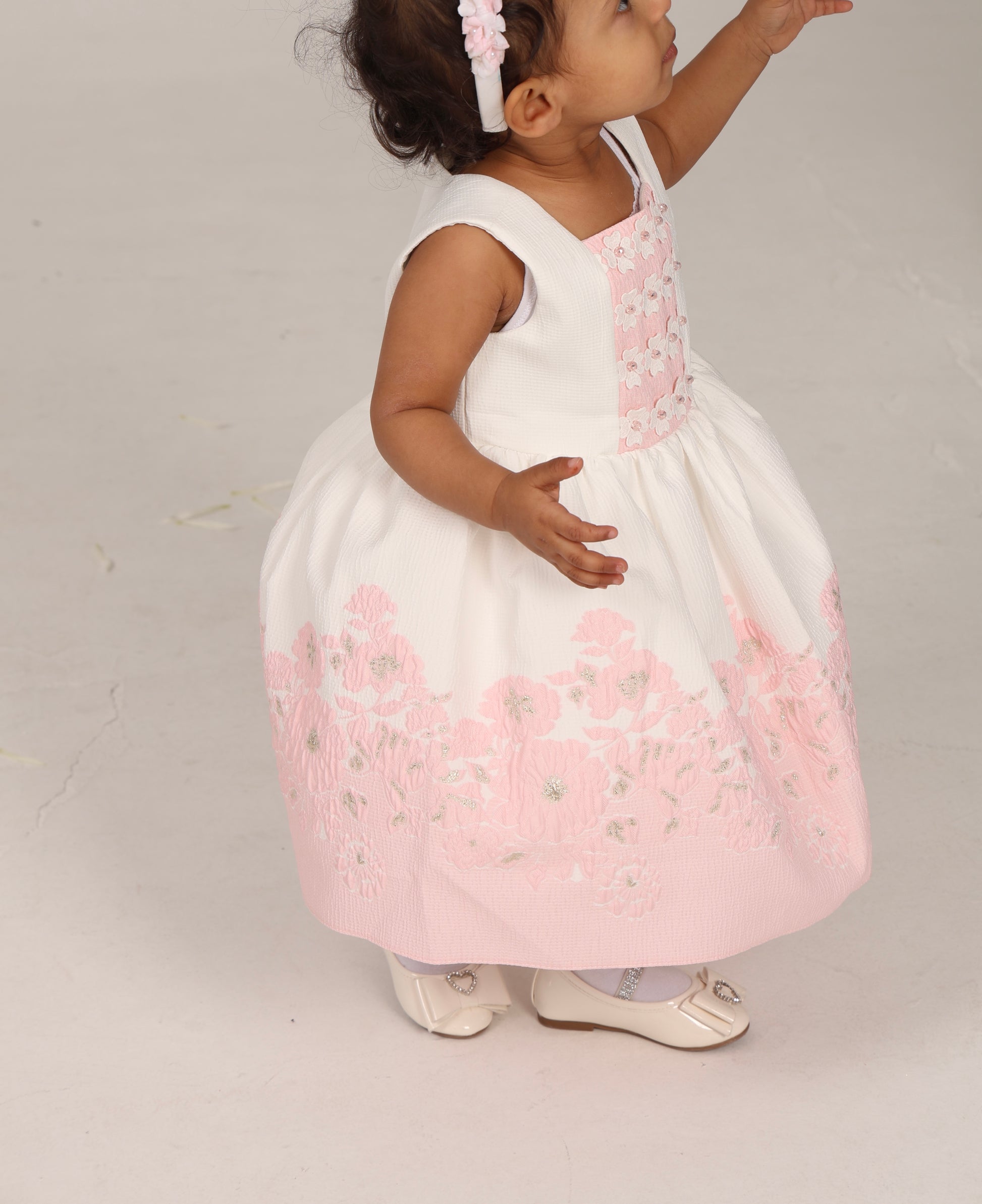 Elegant Pink Jacquard Floral Dress