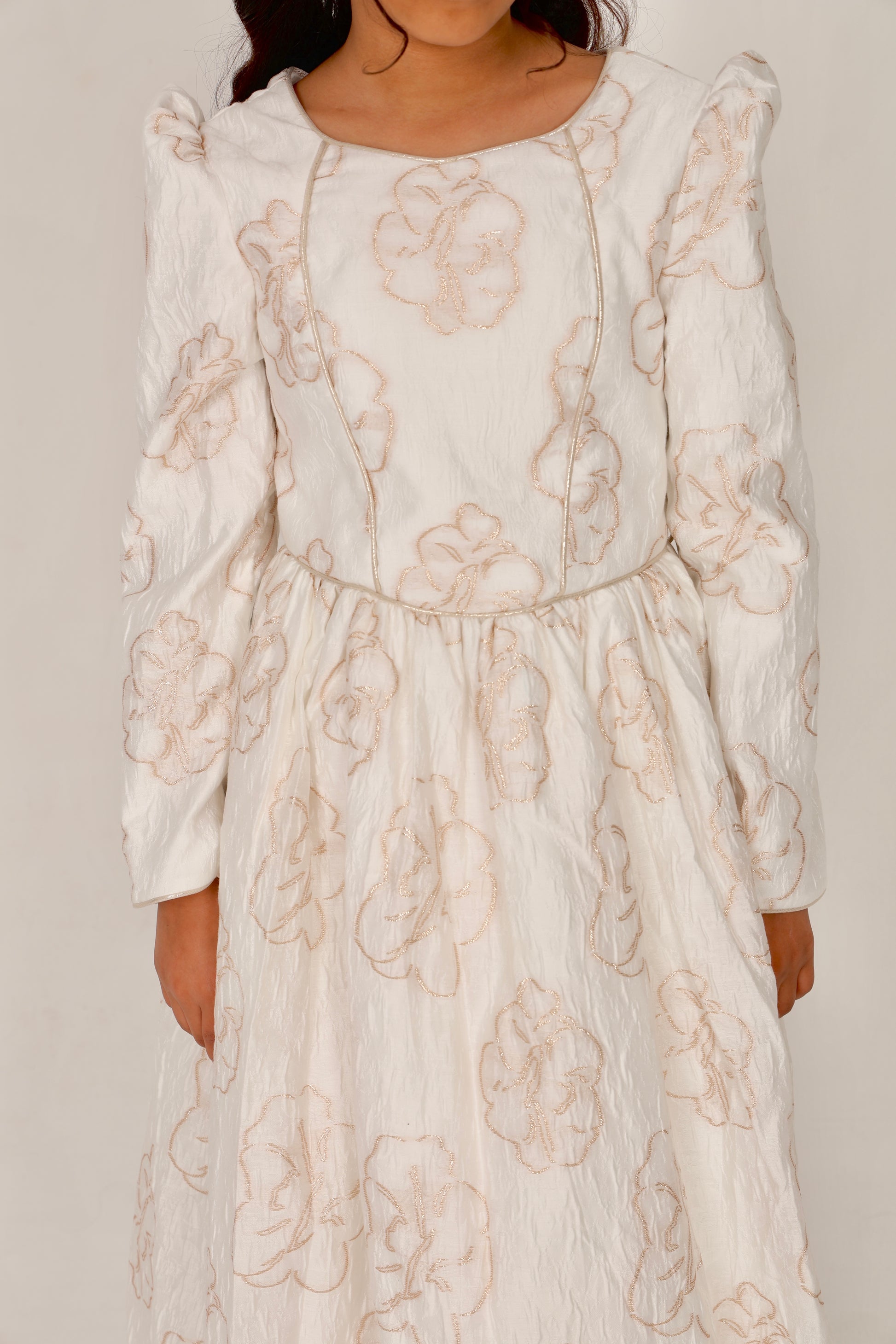 Ivory Dress with Gold Embroidered Details