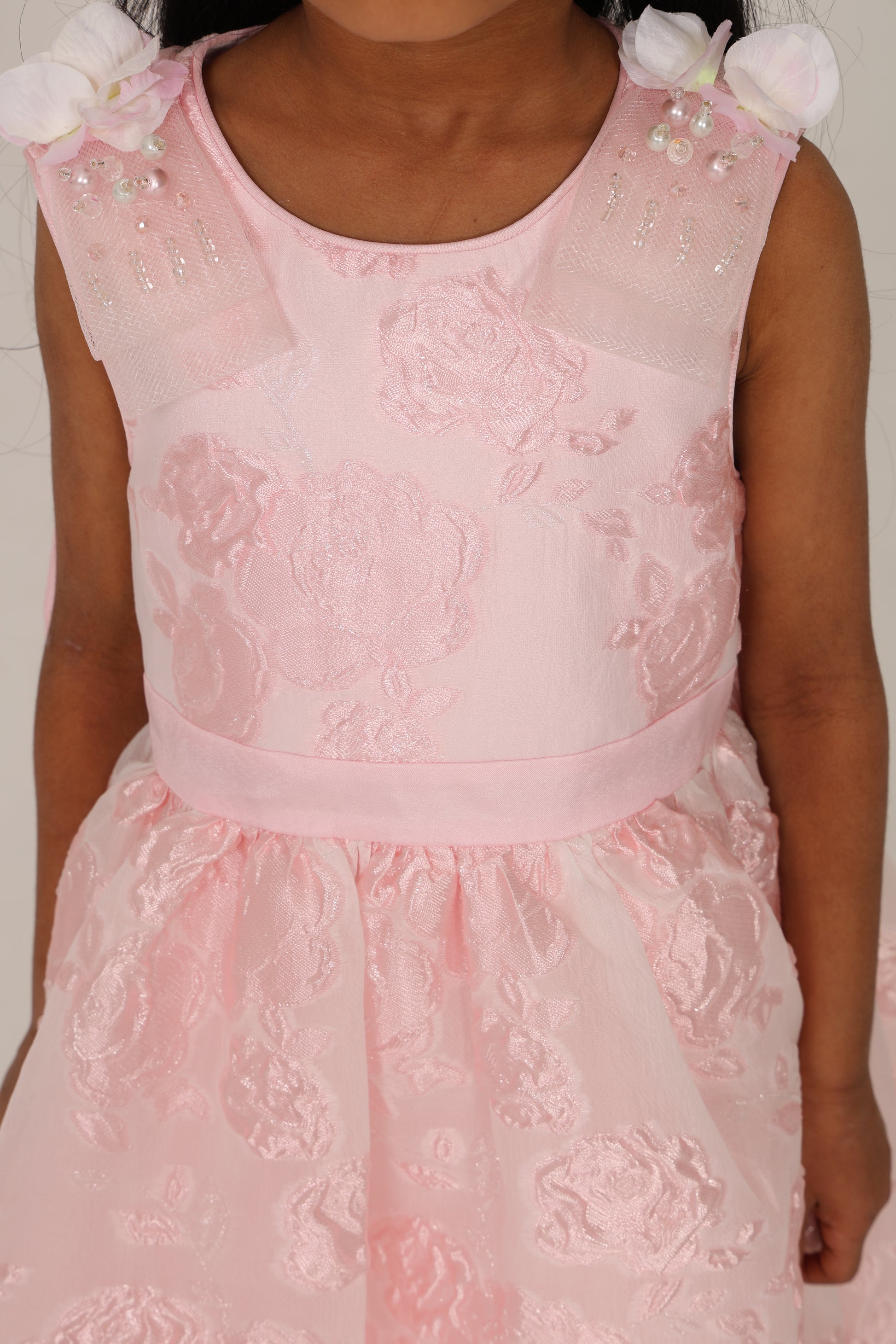 Pink Embroidered Dress with Elegant Cape