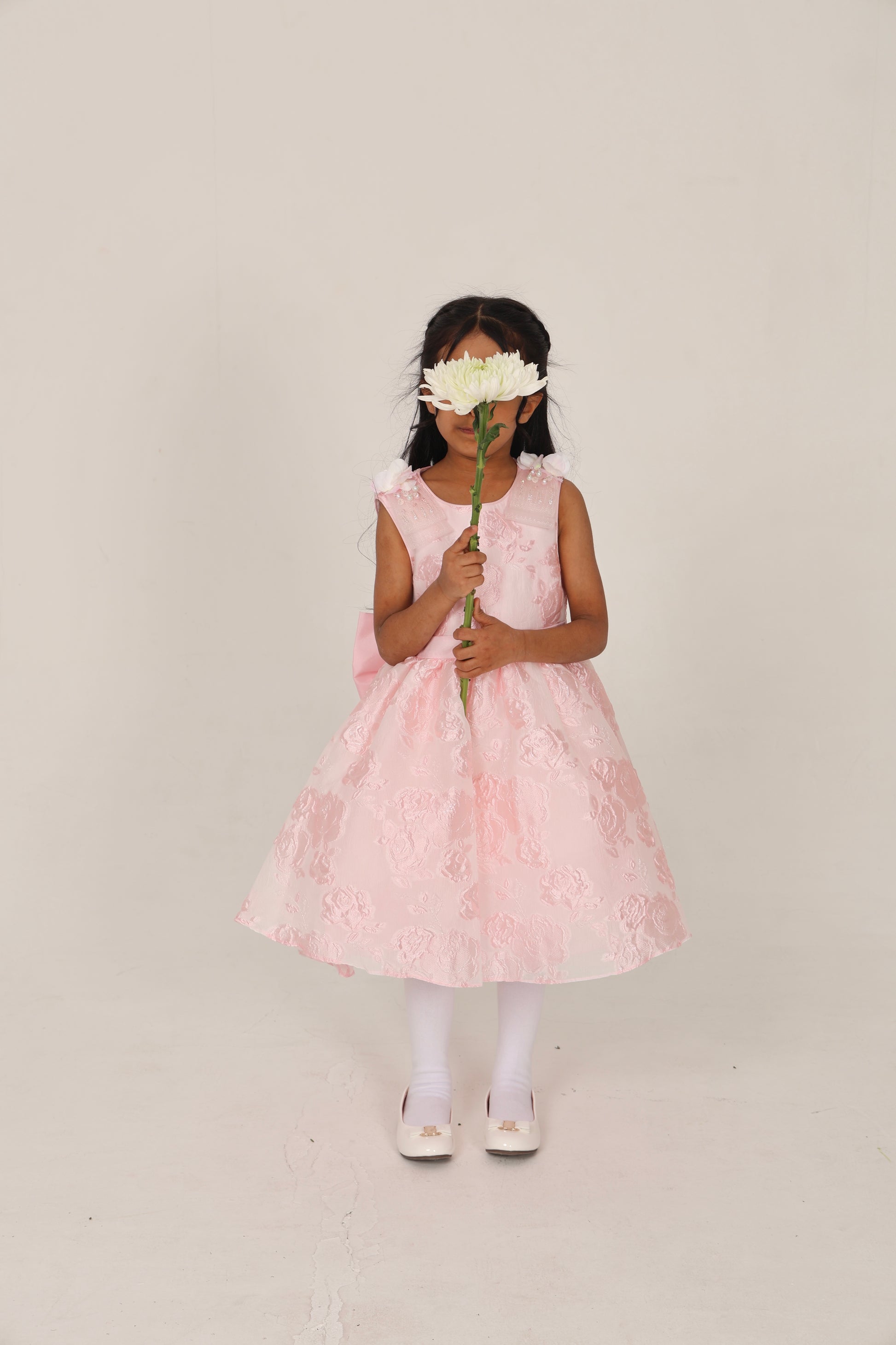 Pink Embroidered Dress with Elegant Cape
