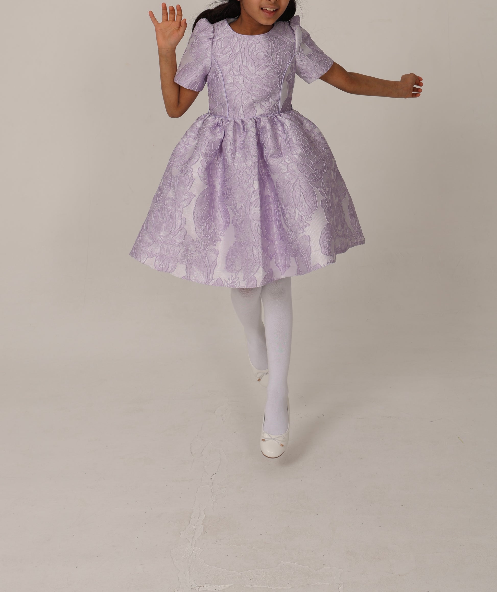 Floral-patterned lavender jacquard dress