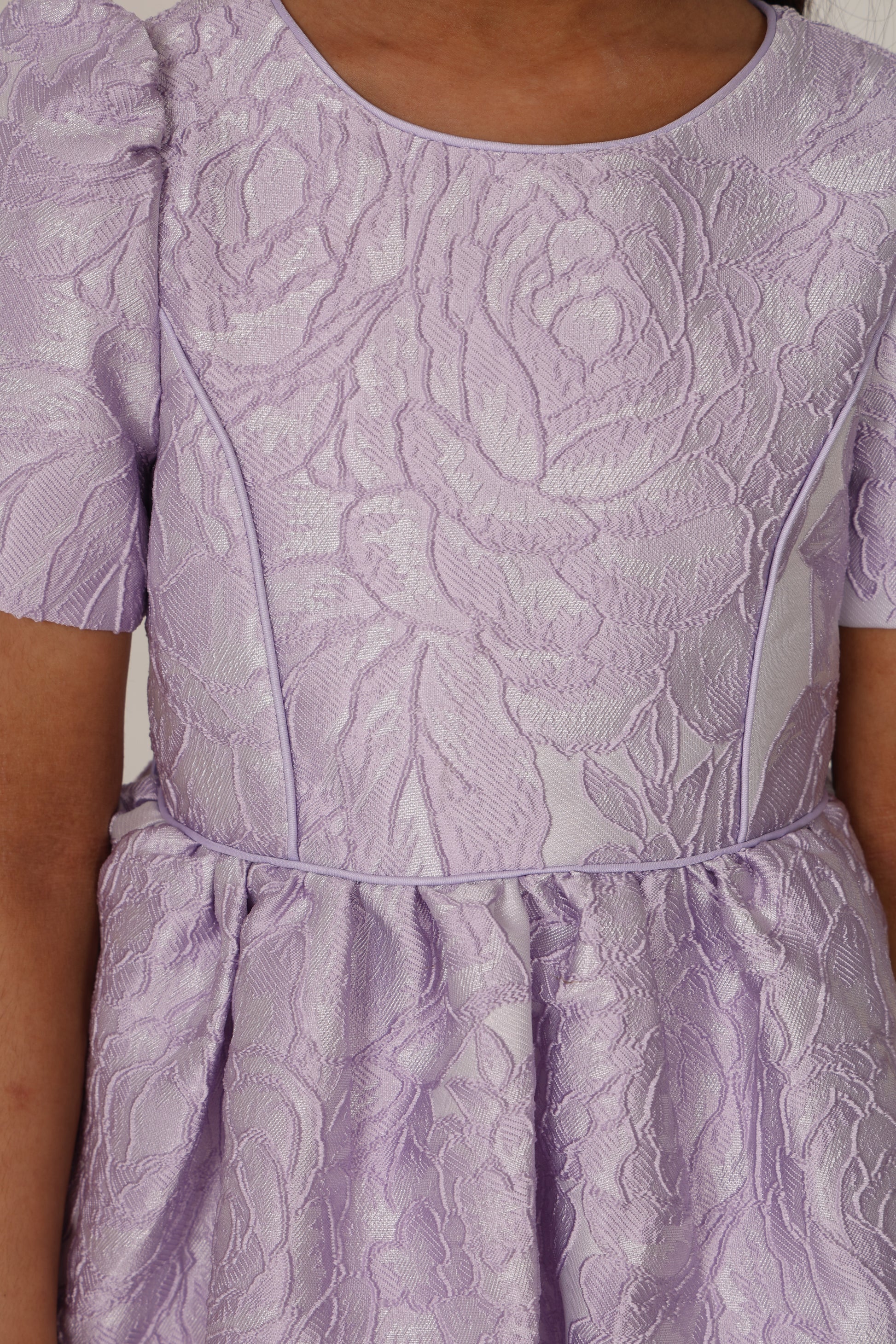 Floral-patterned lavender jacquard dress