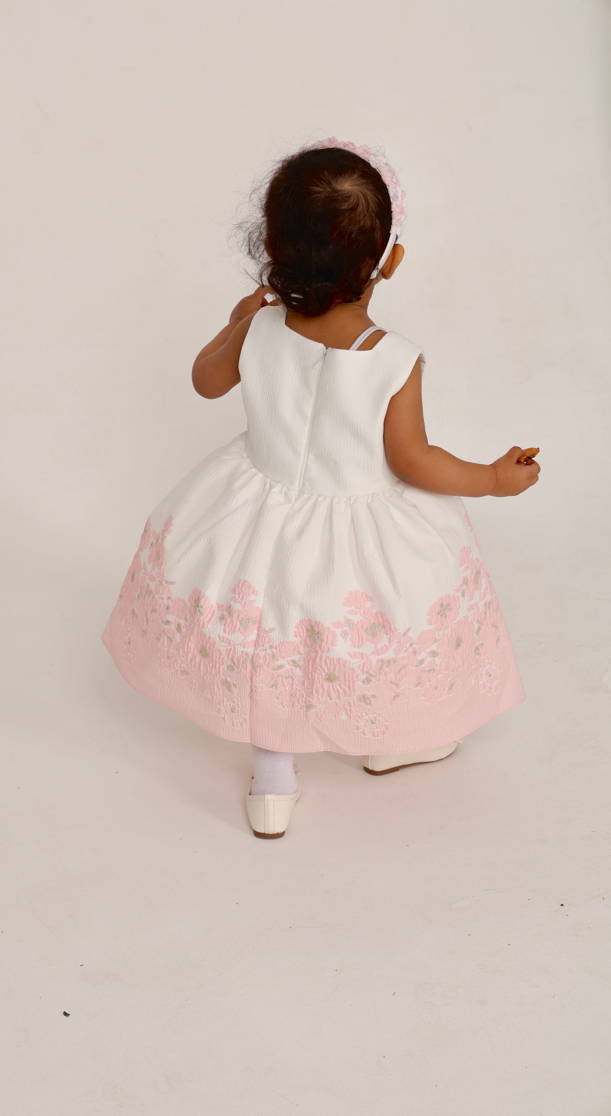 Elegant Pink Jacquard Floral Dress