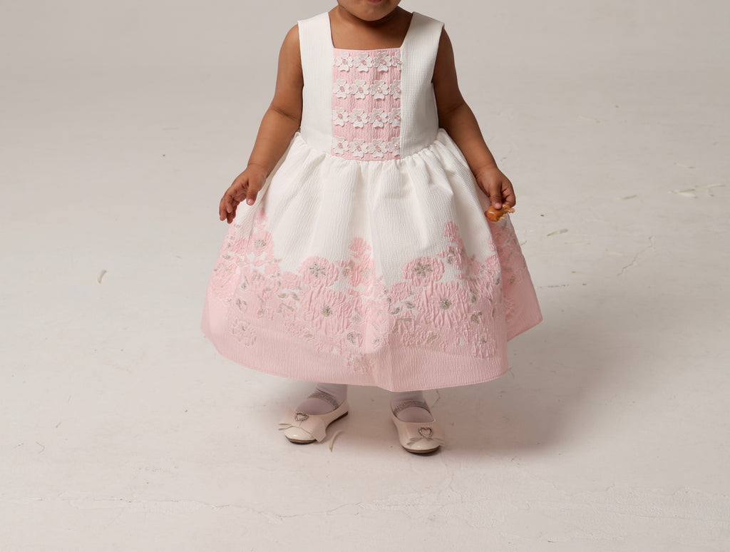 Elegant Pink Jacquard Floral Dress